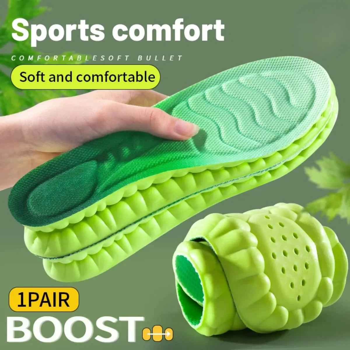 1Pair Sport Insoles PU High Stretch Shock
