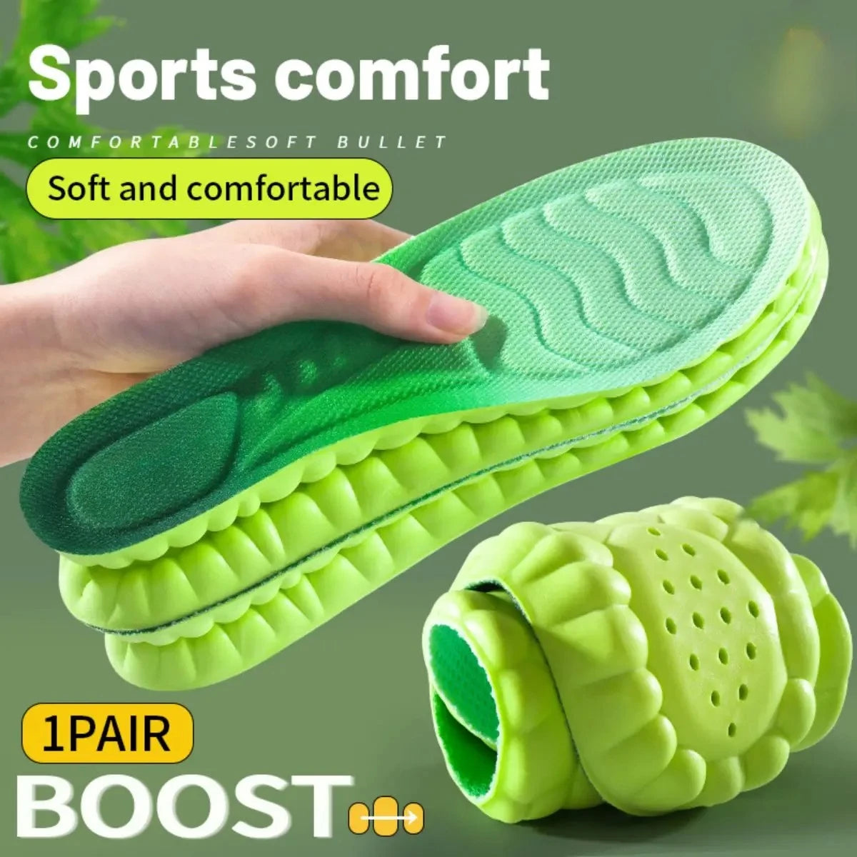 1Pair Sport Insoles PU High Stretch Shock