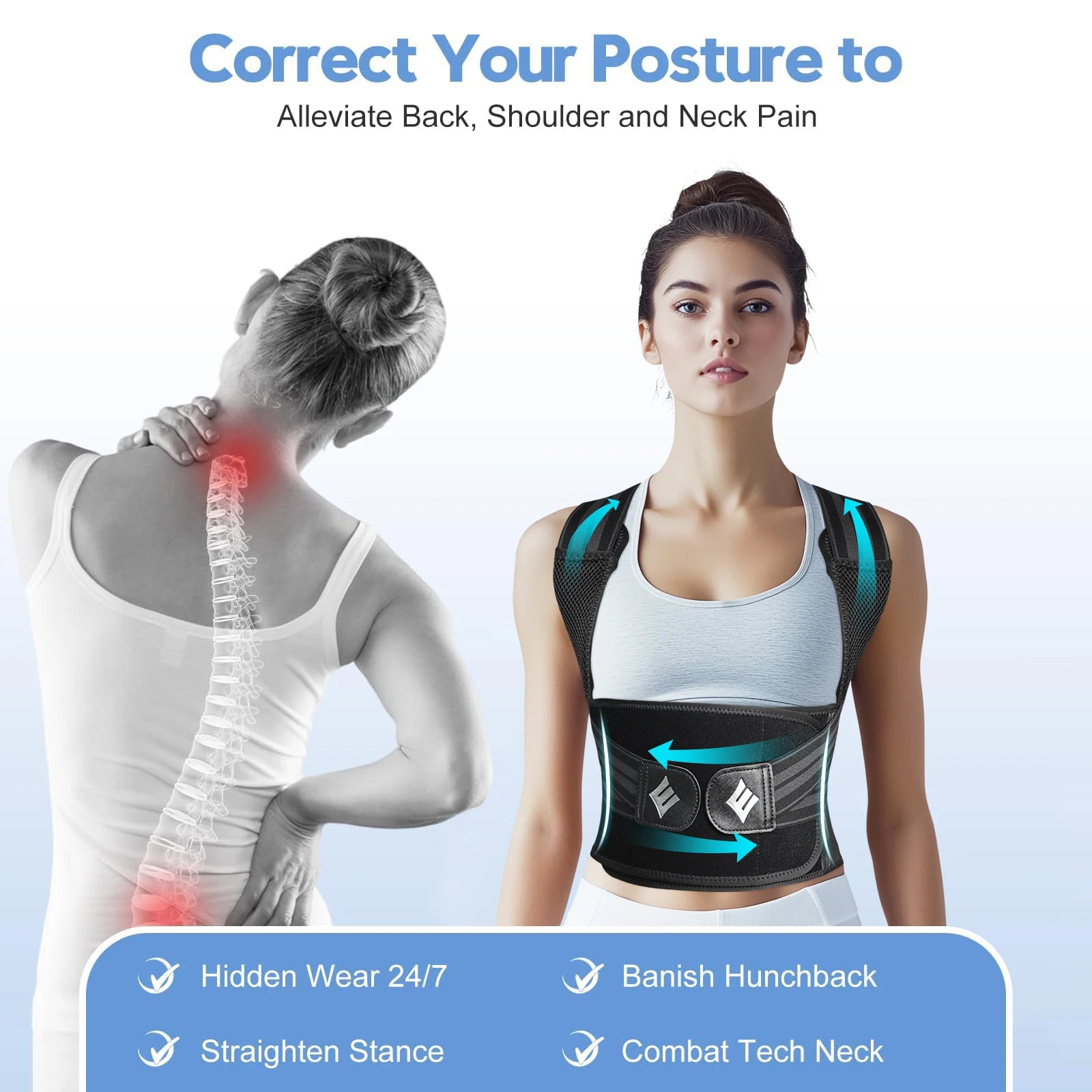Posture Corrector Back Brace Adjustable Back Support for Women and Men